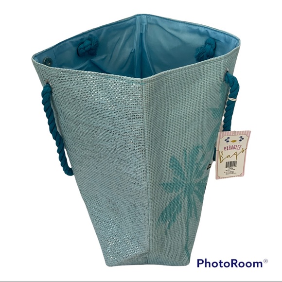 Paradise Bag Oversized Shoulder Tote Bag Nautical Beach Metallic Blue Lo… - Picture 7 of 11